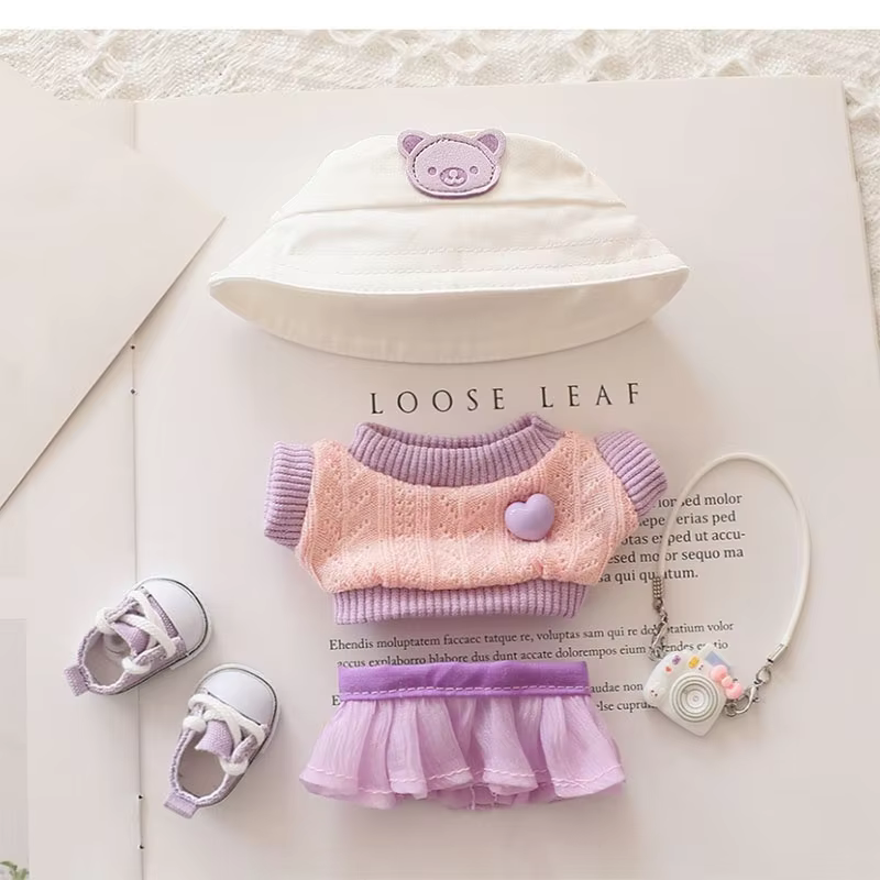 Tulle Skirt Set with Love Hoodie and Yarn Dress Outfit – Mini V1 V2 Labubu Doll Accessories for 17cm - Image 4