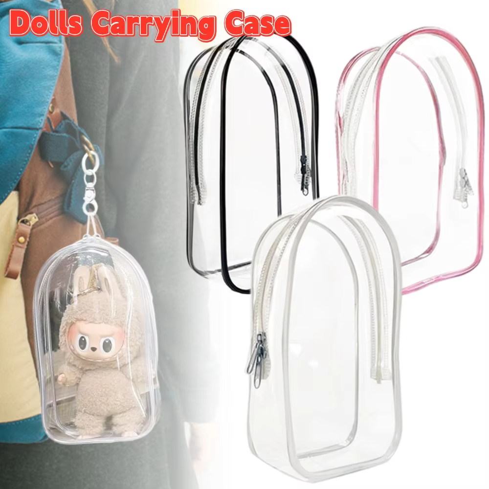 For Labubu Mini Doll Hanging Bag Protector Case with Plush Doll Display Bag Figure Organizer Box Pouch with Accessories for Keychain Dolls - Image 3