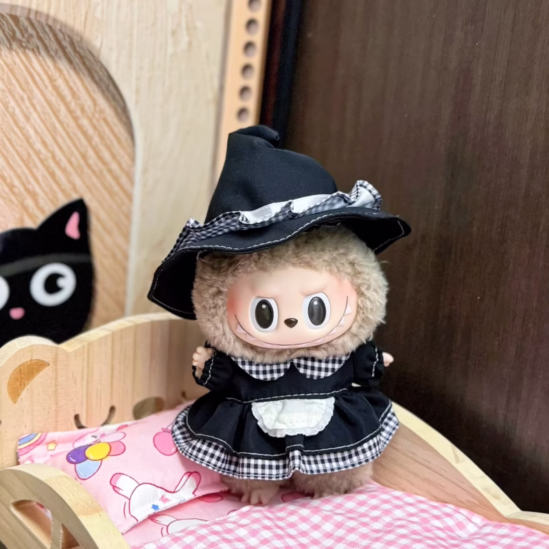 More Doll Outfits for 15–17 cm Labubu Clothes Mini Dress Black Dress - Image 2