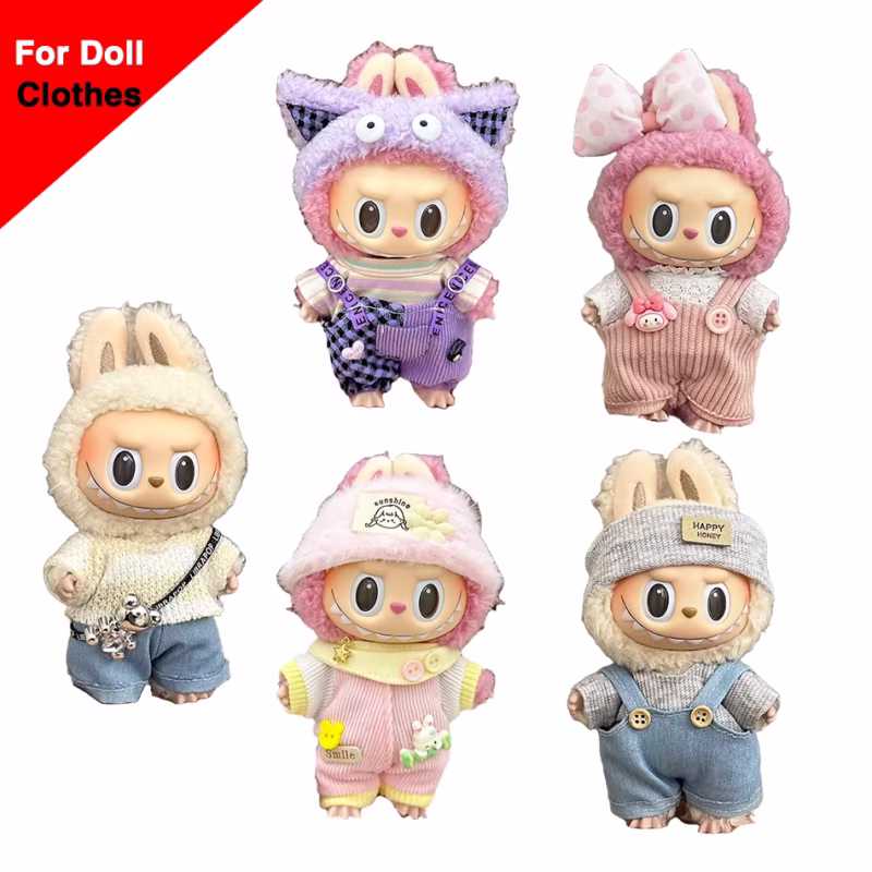This set includes EXO and Labubu plush dolls along with Kpop styled tee and corduroy overalls