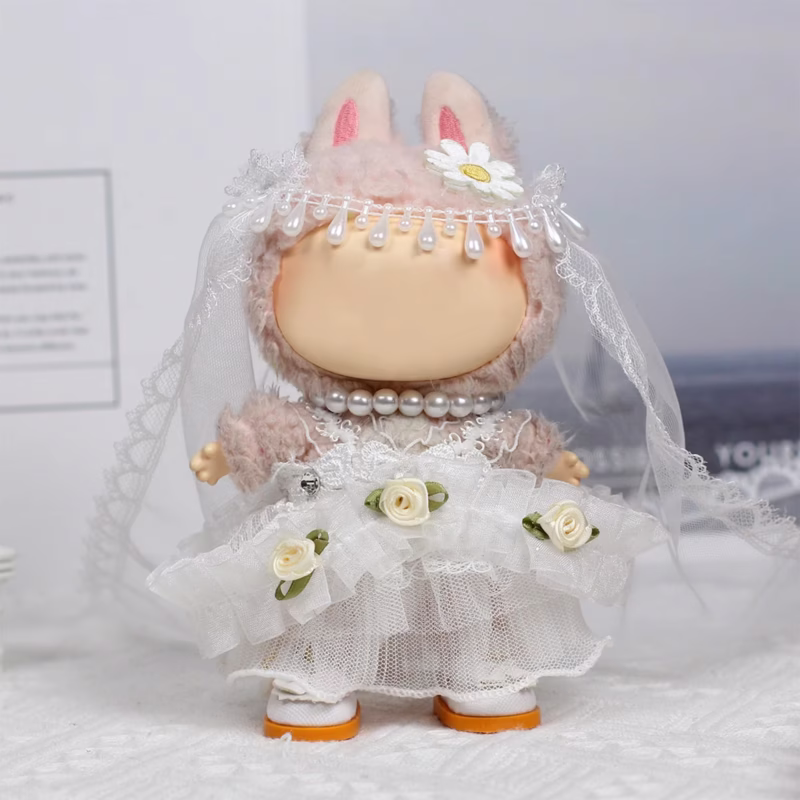 Kpop Korea EXO Labubu Idol 17cm Butterfly Princess Wedding Dress Mini Plush Doll With Outfits And Accessories