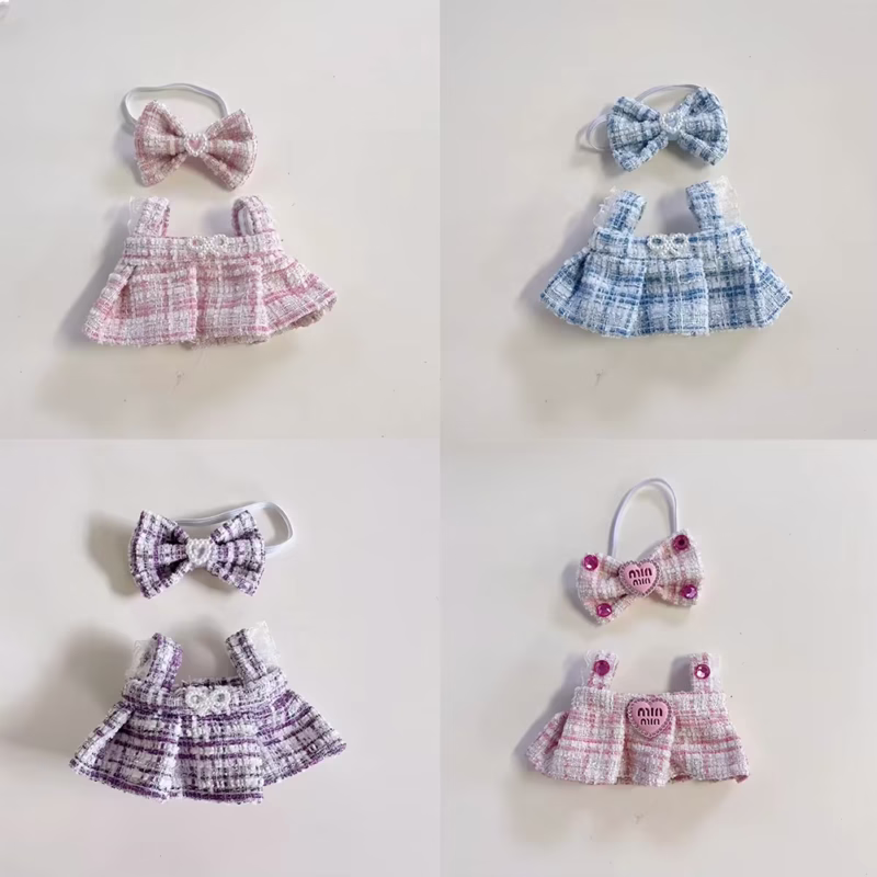 Mini Key Chain Doll Clothes with Pearl Bow Dress Set Elegantly Dress Up Dolls and Decorations for 15/17 Cm Labubu Doll