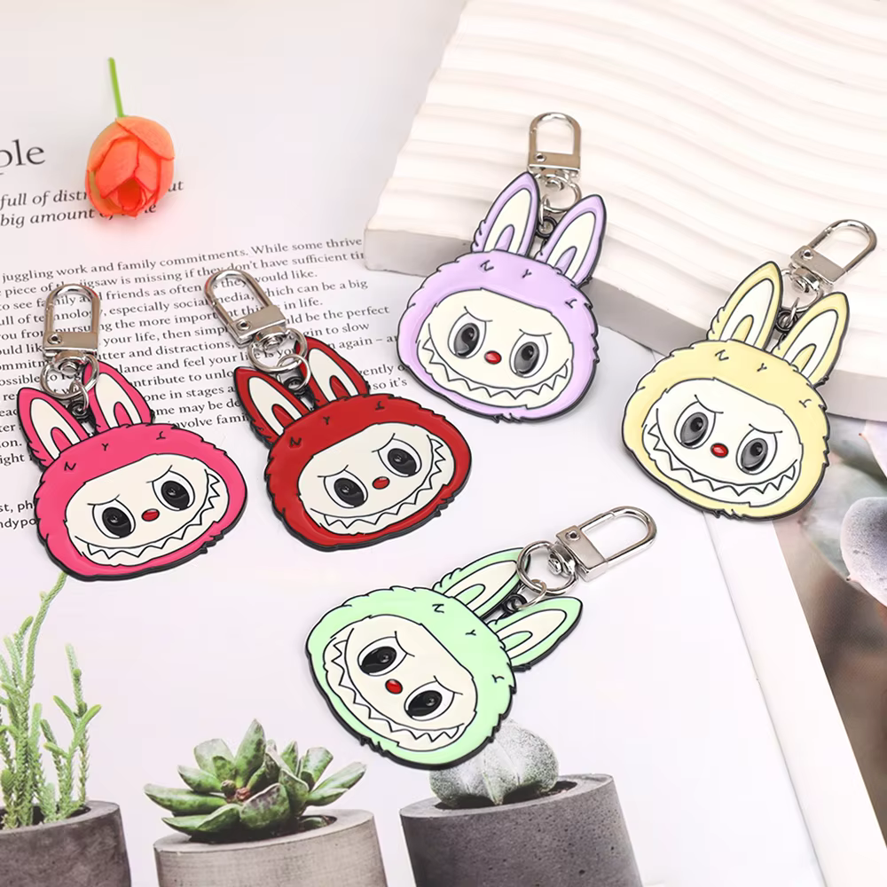 Cute Key Handbag Accessory Props Mini Labubu Animal 9 Teeth Monster Keychain Anime Figure Shape Trendy Alloy Enamel Pendant Keyring Jewelry