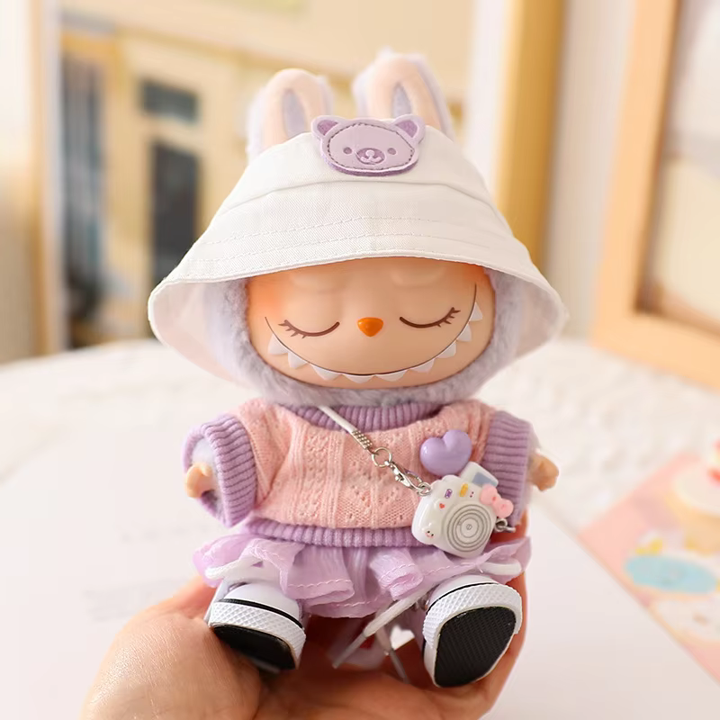 Tulle Skirt Set with Love Hoodie and Yarn Dress Outfit – Mini V1 V2 Labubu Doll Accessories for 17cm - Image 3