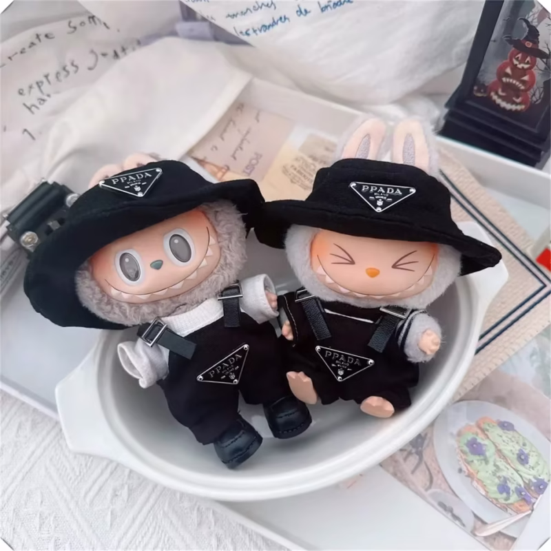 17cm V1 V2 Doll's Hats Striped Overalls Accessories Overalls Cool Handsome Two-piece Set Gift Doll Cap Accessories - Image 2
