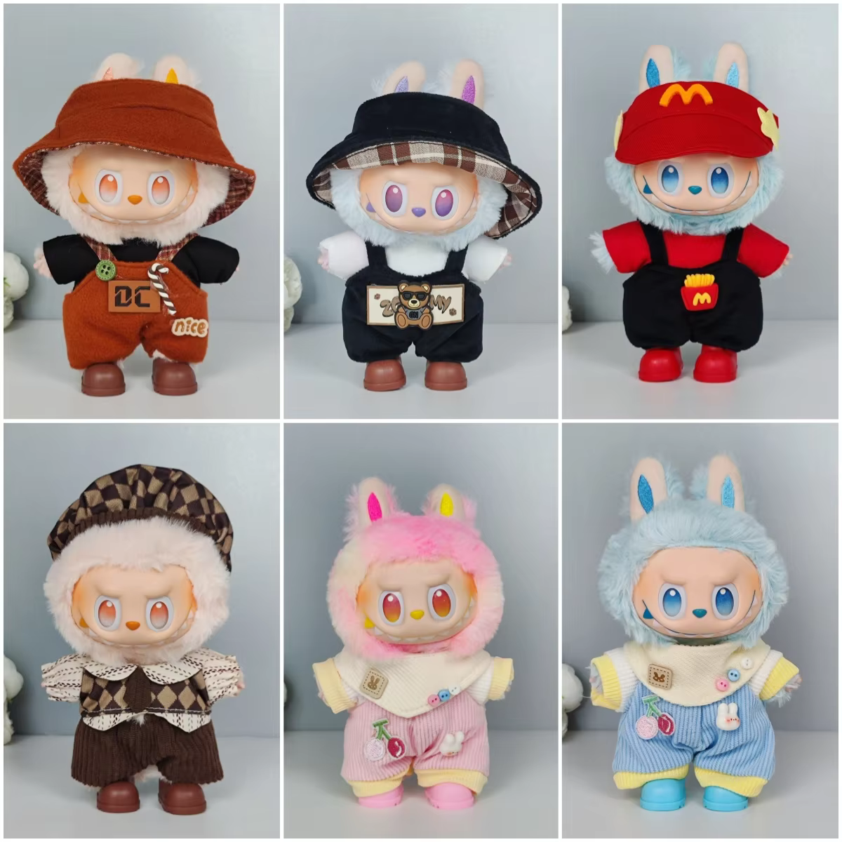 The Labubu Idol V1 V2 17cm fashion miniature doll holds a sporty, leisure with accessories and a zip suit