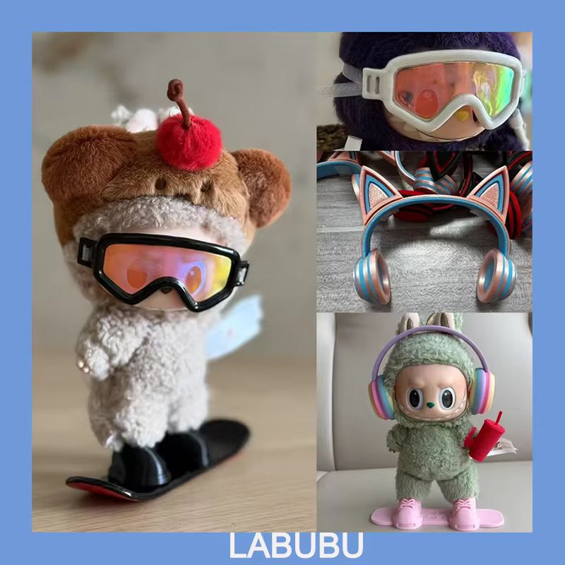 Accessories for Labubu Ski Board: Custom Mini Headphones, Labubu Ski Goggles Pendant Original