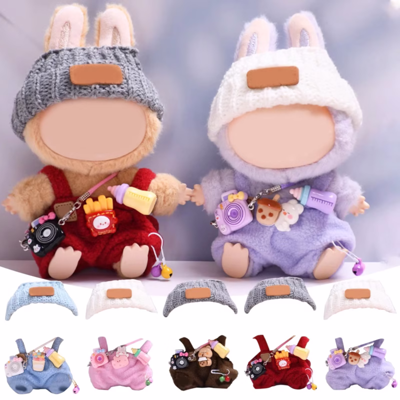 Get your Labubu V1 and V2 dolls dressed in authentic Kpop idol fashion with the new Striped button-up sweater and a camera outfit set which was inspired by Korean fashion and EXO idol looks