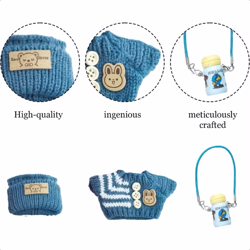 Six Accories Hand-Knitted Winter Outfits for 17cm Plush Toys Mini Winter Style Gift for Labubu Dolls Two Piece Clothes Set