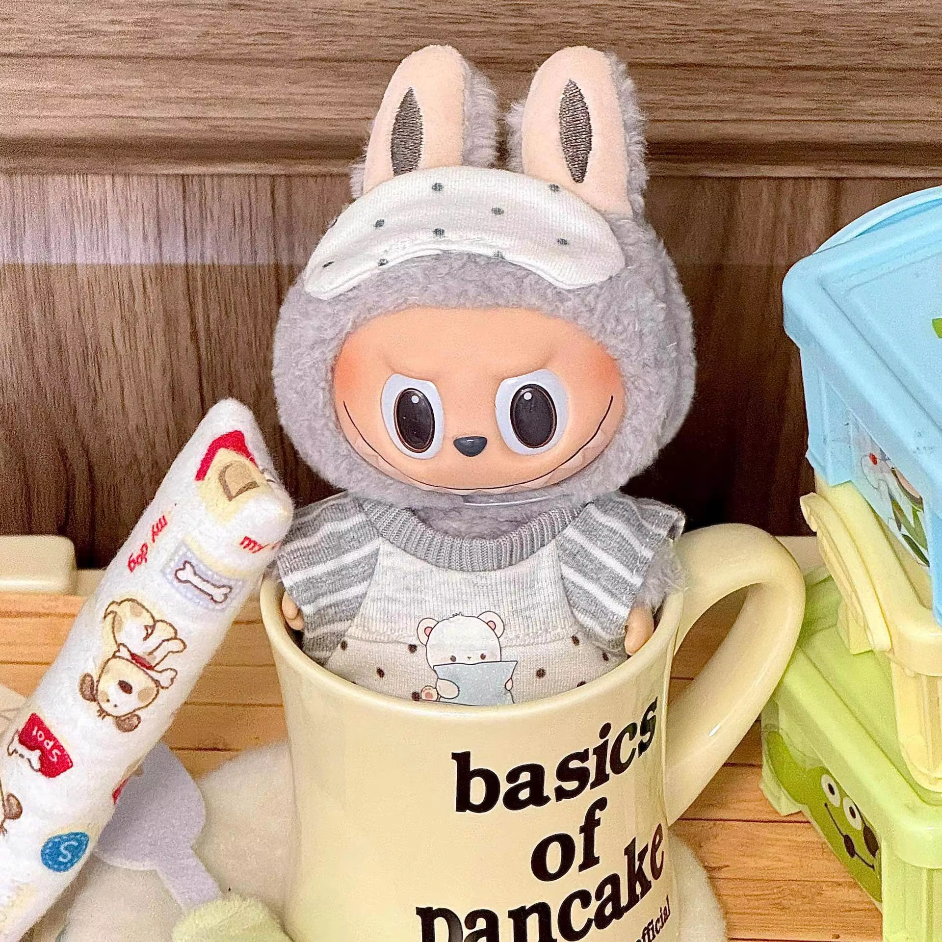 Cute Idol Plush Doll Accessories Three-piece Set Kawaii V1 V2 Labubu Pajamas with Eye Mask for 15-17cm - Image 4