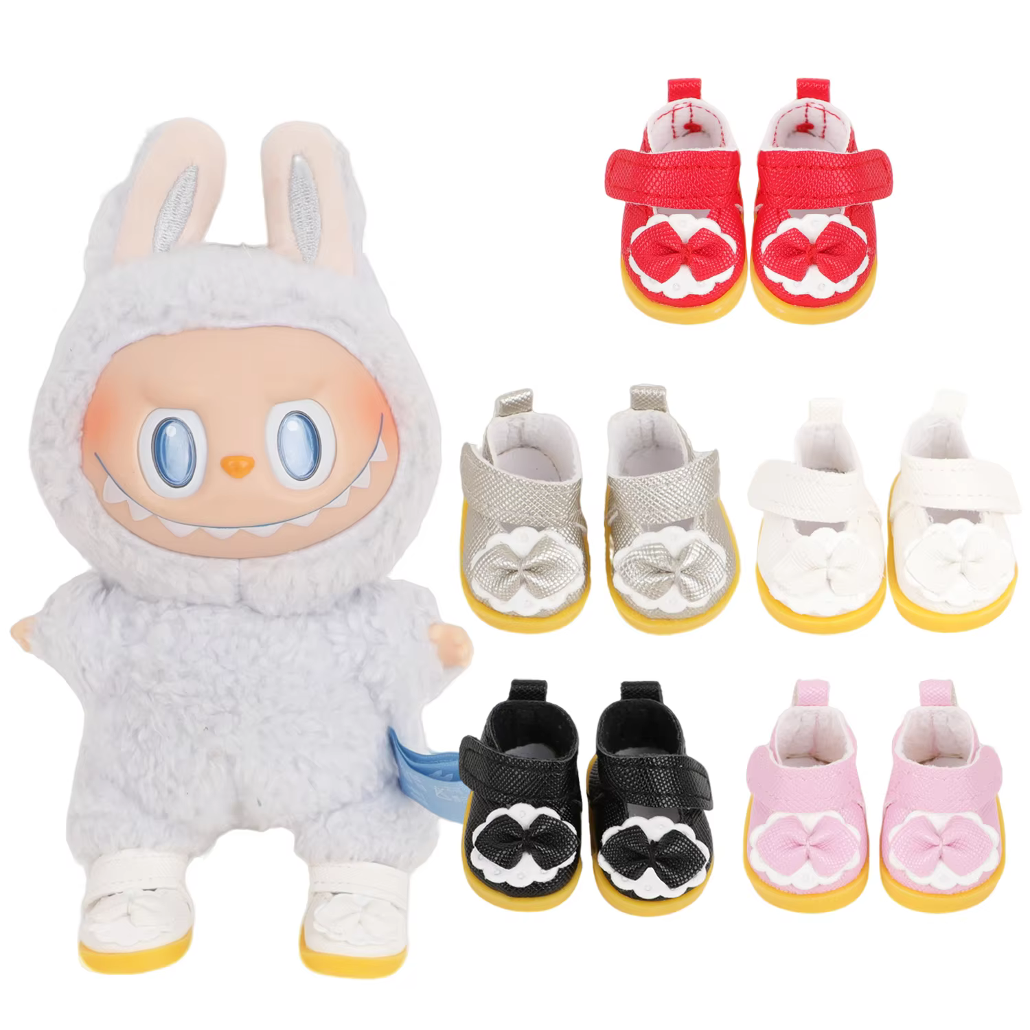 These adorable and charming bowknot mini shoes are designed to match Labubu V1 and V2 17cm dolls