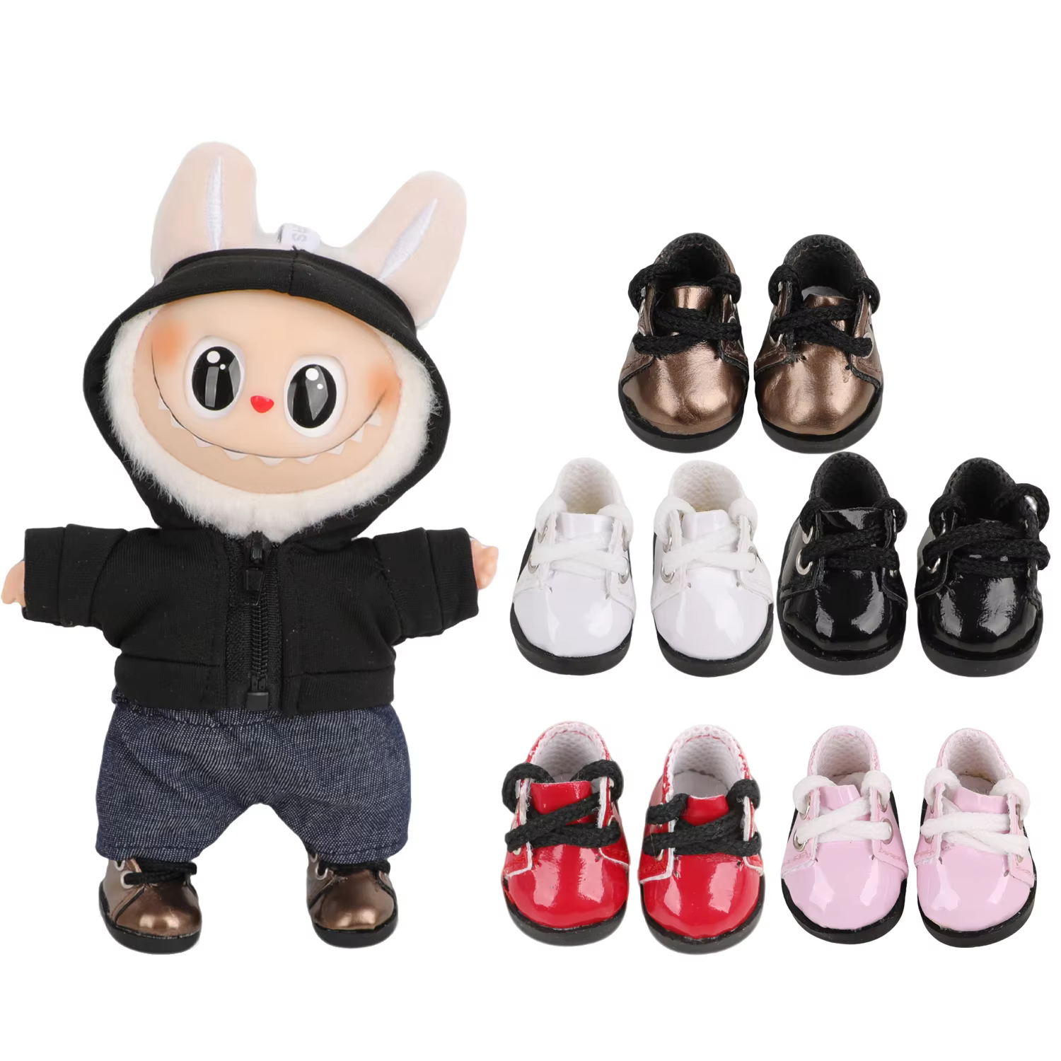 V1 V2 Labubu Dolls Accessories Outfit for Cotton Toy Girls 3.8cm Adorable Doll Shoes cane mini lace up pu leather Shoes for 17cm