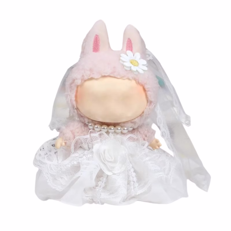 Kpop Korea EXO Labubu Idol 17cm Butterfly Princess Wedding Dress Mini Plush Doll With Outfits And Accessories - Image 3