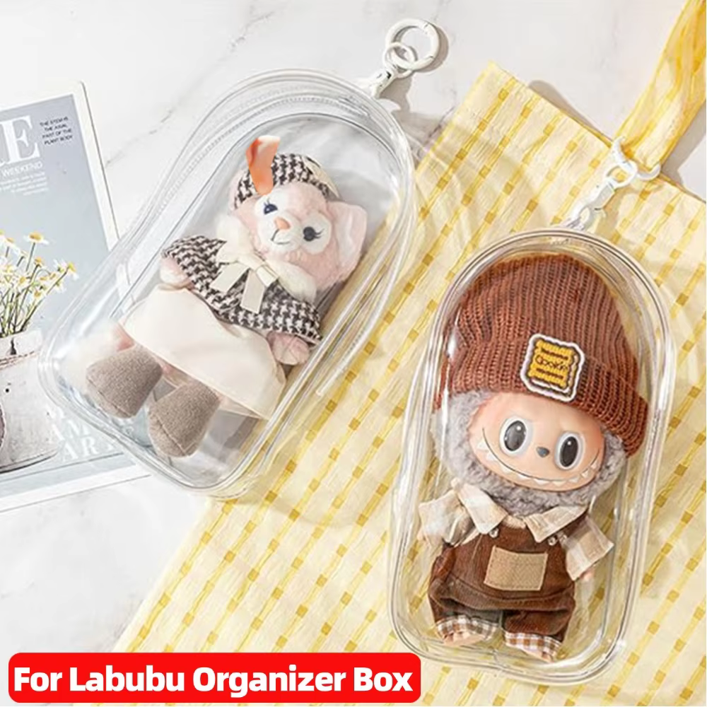For Labubu Mini Doll Hanging Bag Protector Case with Plush Doll Display Bag Figure Organizer Box Pouch with Accessories for Keychain Dolls - Image 4