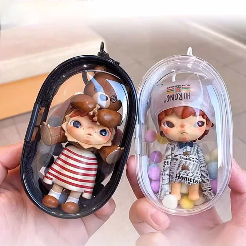 Earphone Charger Mini Clear Zipper Storage Bag for Outdoor Travel with Keychain Loop Adorable Doll Organizer Box