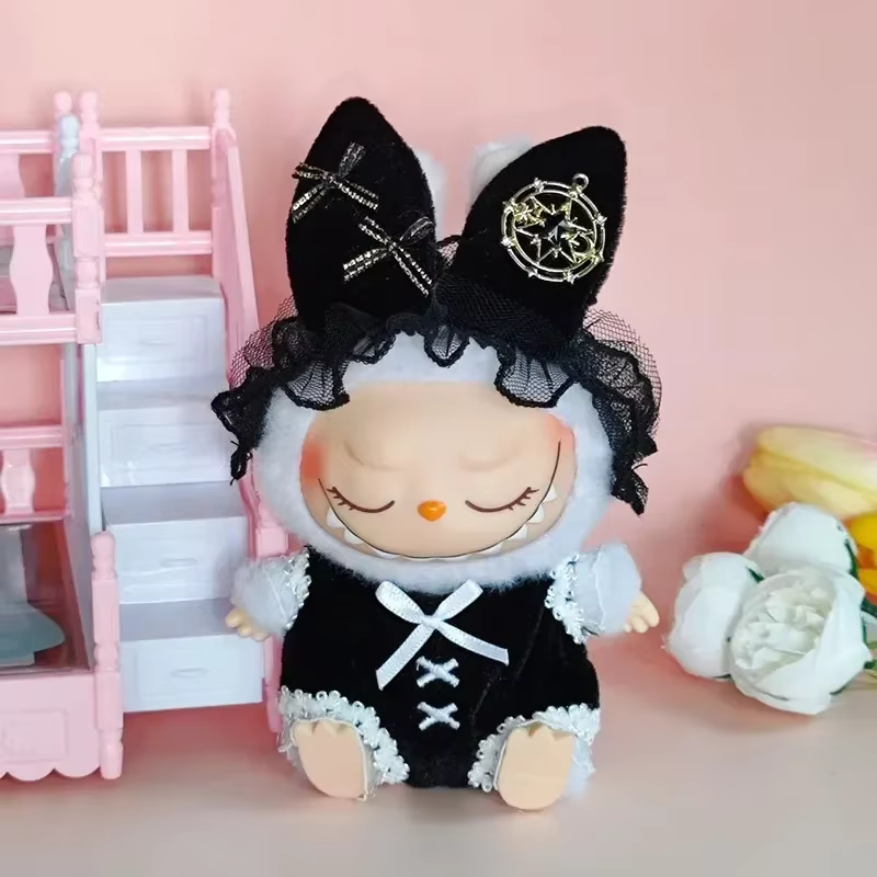 Fans can get a cute collectible uniform maid keychain doll in a miniature Labubu blind box which measures 17cm.