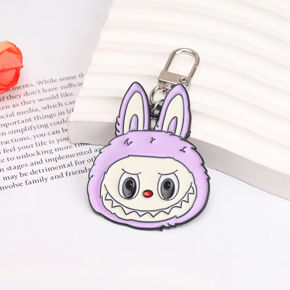 Cute Key Handbag Accessory Props Mini Labubu Animal 9 Teeth Monster Keychain Anime Figure Shape Trendy Alloy Enamel Pendant Keyring Jewelry - Image 4