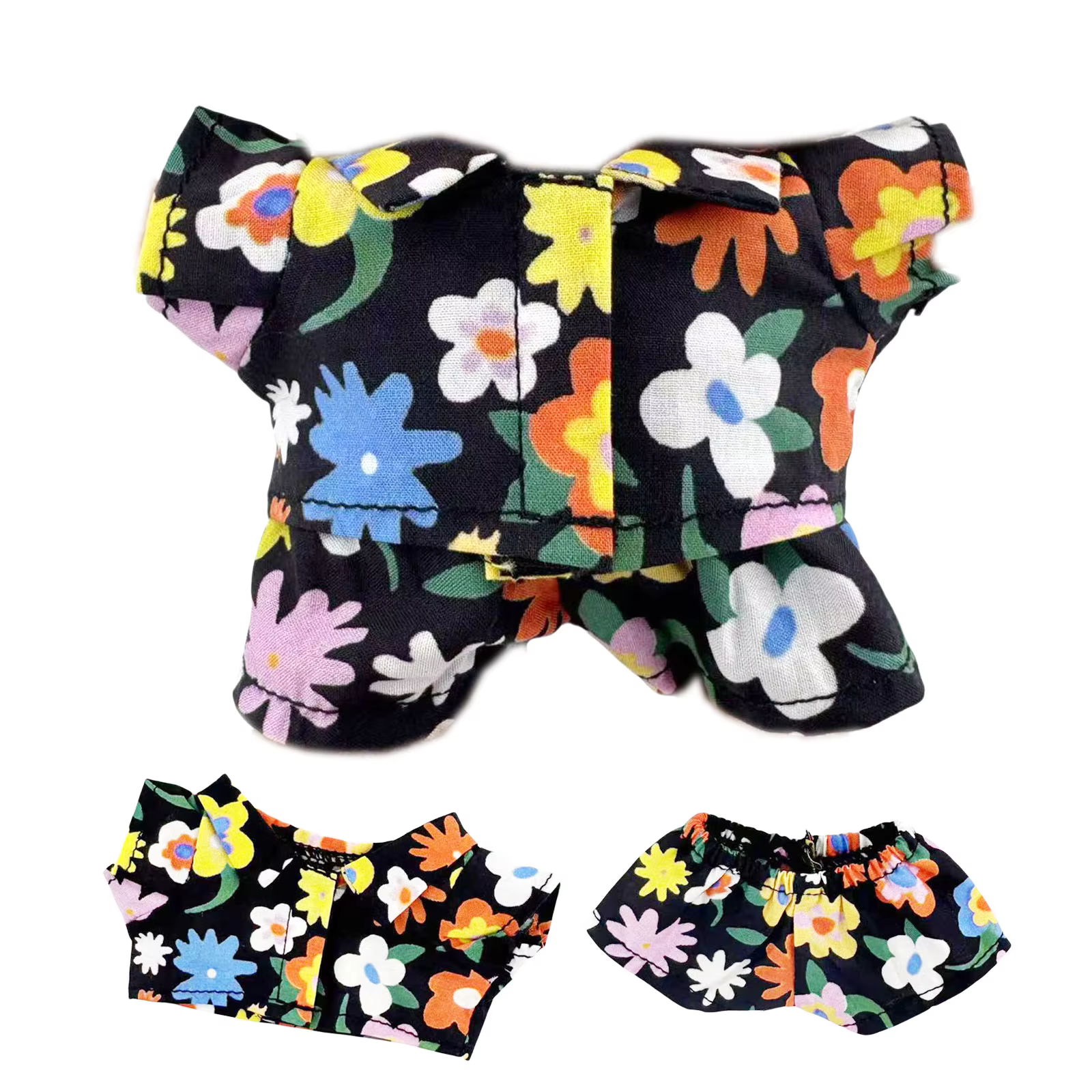 Delightful 17cm Mini Labubu Doll Set with Floral Green Shirt and Shorts, Great for Doll Fashion Lovers - Image 2