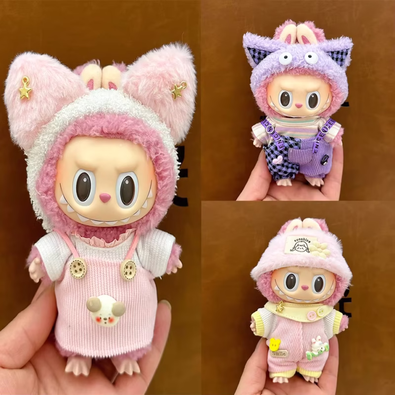 Fashion Accessories for Exo Labubu Ldol Mini Doll, 17cm, Corduroy Korea Kpop Overalls T-Shirt Outfit Present