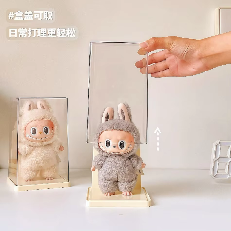 One stackable canvas vinyl storage box, a miniature Labubu transparent display box and figurine blind box storage rack - Image 5