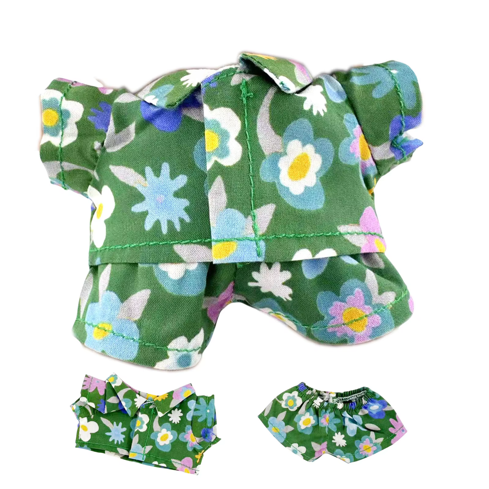 Delightful 17cm Mini Labubu Doll Set with Floral Green Shirt and Shorts, Great for Doll Fashion Lovers - Image 4