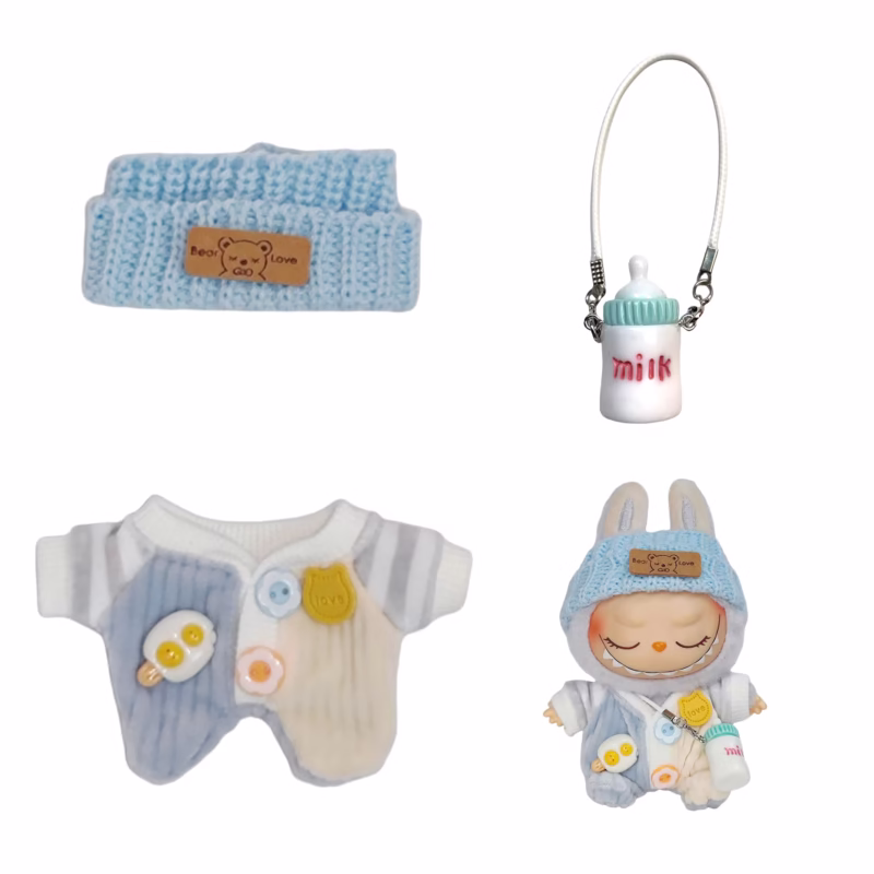 Each set of adorable Labubu overalls for plush dolls stands at seventeen-centimeters tall. It is a K-Pop fashion mini set, and a do-it-yourself set for plush dolls and idols - Image 3