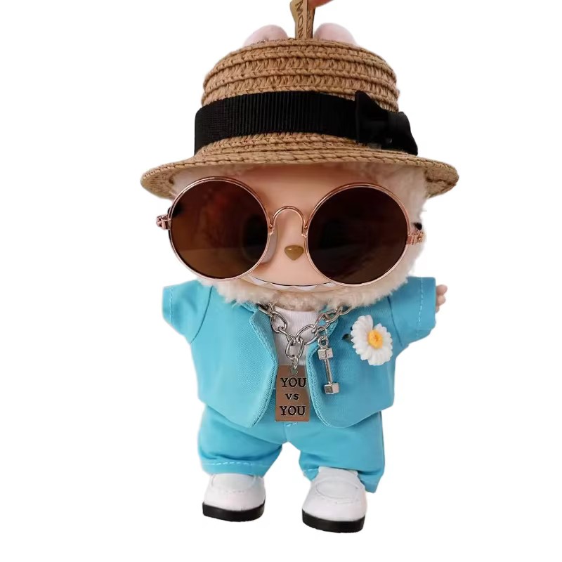 Kids' Fashion Suit with a New Arrival 6.7 inch Doll Labubu Items – Pants with a Top hat, Glasses - Image 3