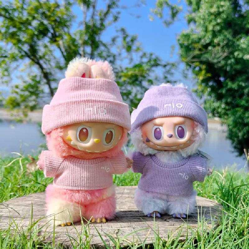 Cute Korea K-Pop EXO 17cm Labrador Macaron blind box sitting party logo knitted set of baby clothes for Labubu Idol Dolls - Image 2