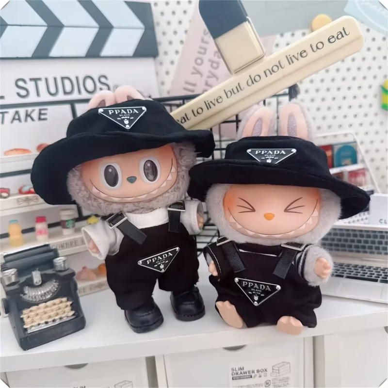 17cm V1 V2 Doll's Hats Striped Overalls Accessories Overalls Cool Handsome Two-piece Set Gift Doll Cap Accessories