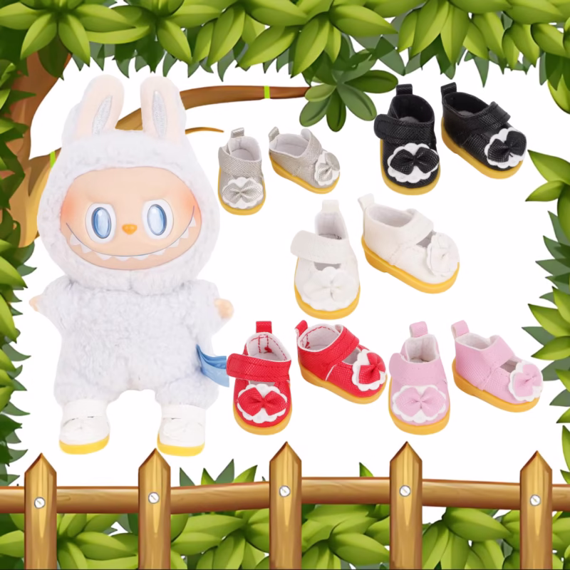 3.8cm 17cm PU Leather Doll Shoes Cute Bowknot Mini Shoes Fit V1 V2 Labubu Dolls Cotton Toy Labubu Doll Pendant and Keychain
