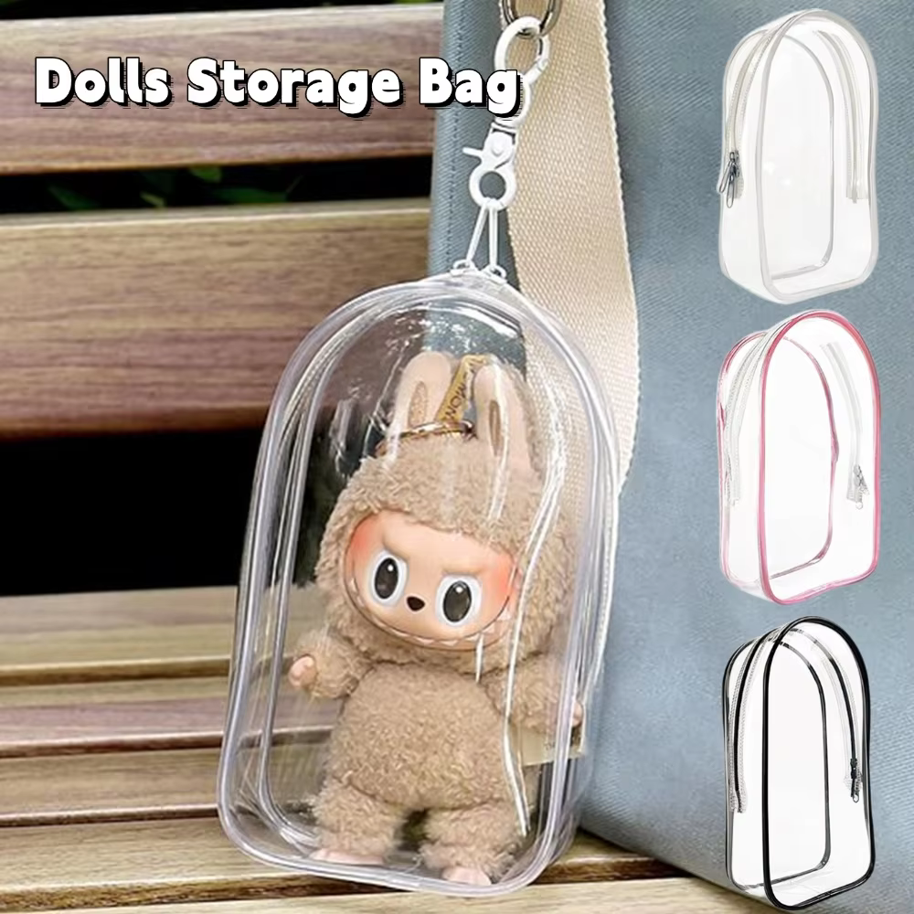 For Labubu Mini Doll Hanging Bag Protector Case with Plush Doll Display Bag Figure Organizer Box Pouch with Accessories for Keychain Dolls - Image 2