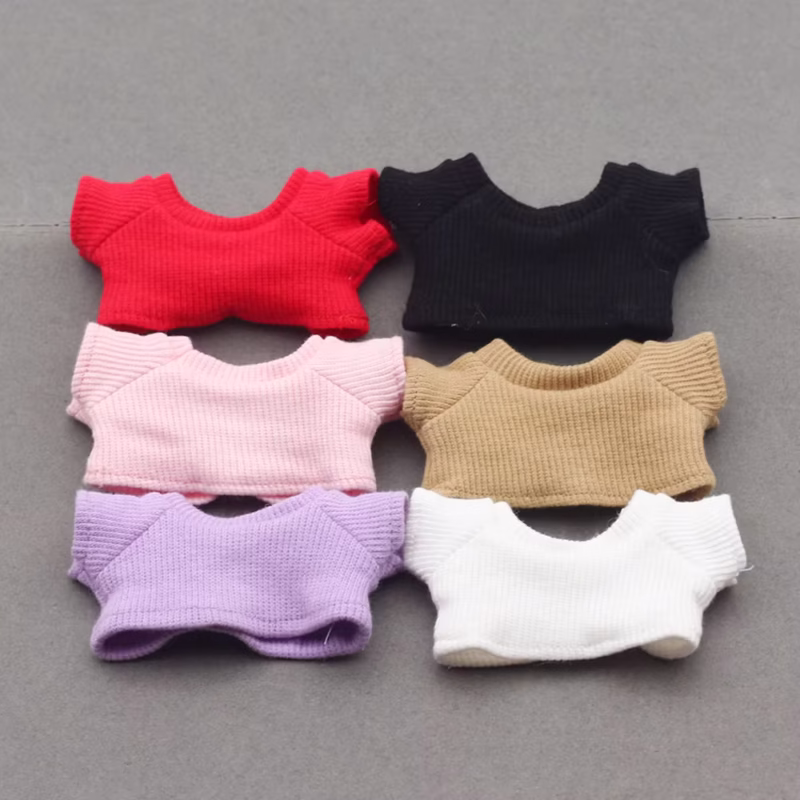 First and Second Generation Vinyl Macaron Labubu Cloth Knitted Short Sleeve Top Barbie Mini 17cm Blind Box Pendant Doll