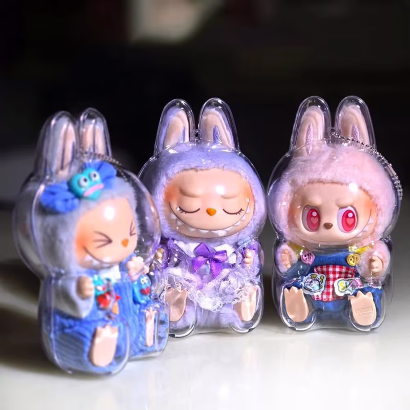 The Labubu Mini Portable Storage blind box with a transparent protective cover is perfect for containing stuffed toys and cute elf plush toys
