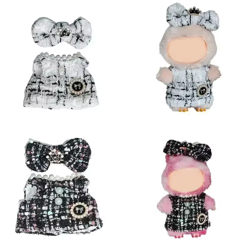 Labubu Dress Doll Accessories Kawaii Princess Style with Mini Crossbody Purse and Shoes and Interchangeable Labubu Doll 15cm