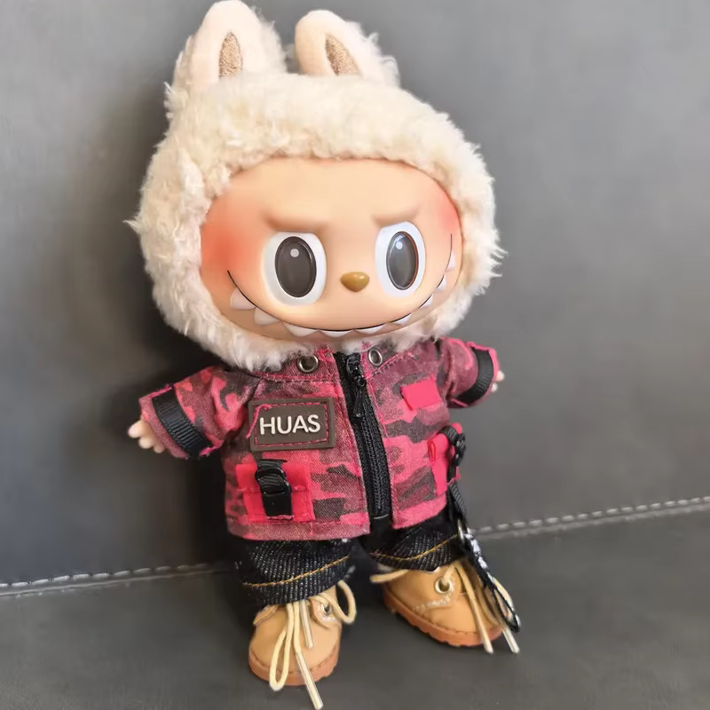 Enhancing Accessories for Doll Labubu Mini Clothes Camouflage Suit Windbreaker Overwear Jeans Jacket 15/17cm