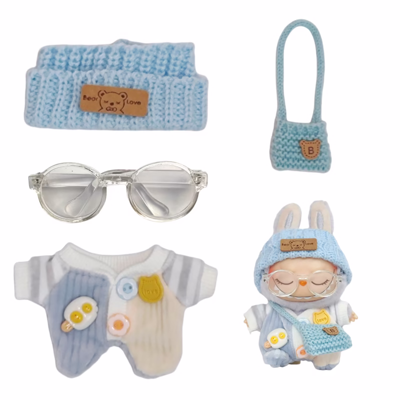 This adorable 17cm Labubu overall set is a KPOP fashion DIY mini outfit for plush doll idols.