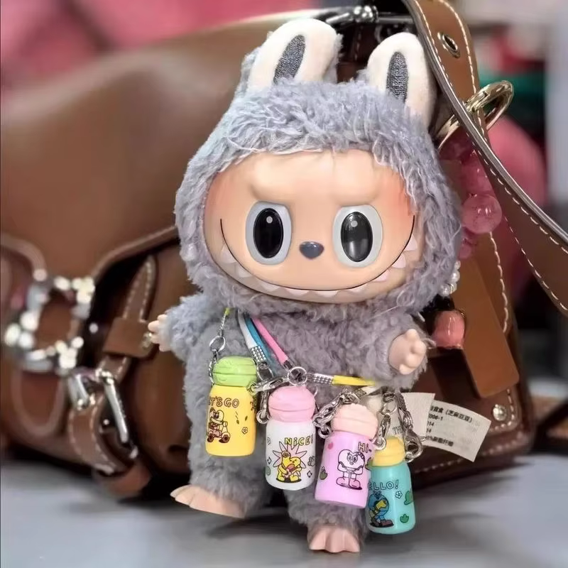 12 Styles of Labubu Accessories Mini Water Bottle Vinyl Doll with Add-ons Bubble Mart 17cm Pendant Blind Box